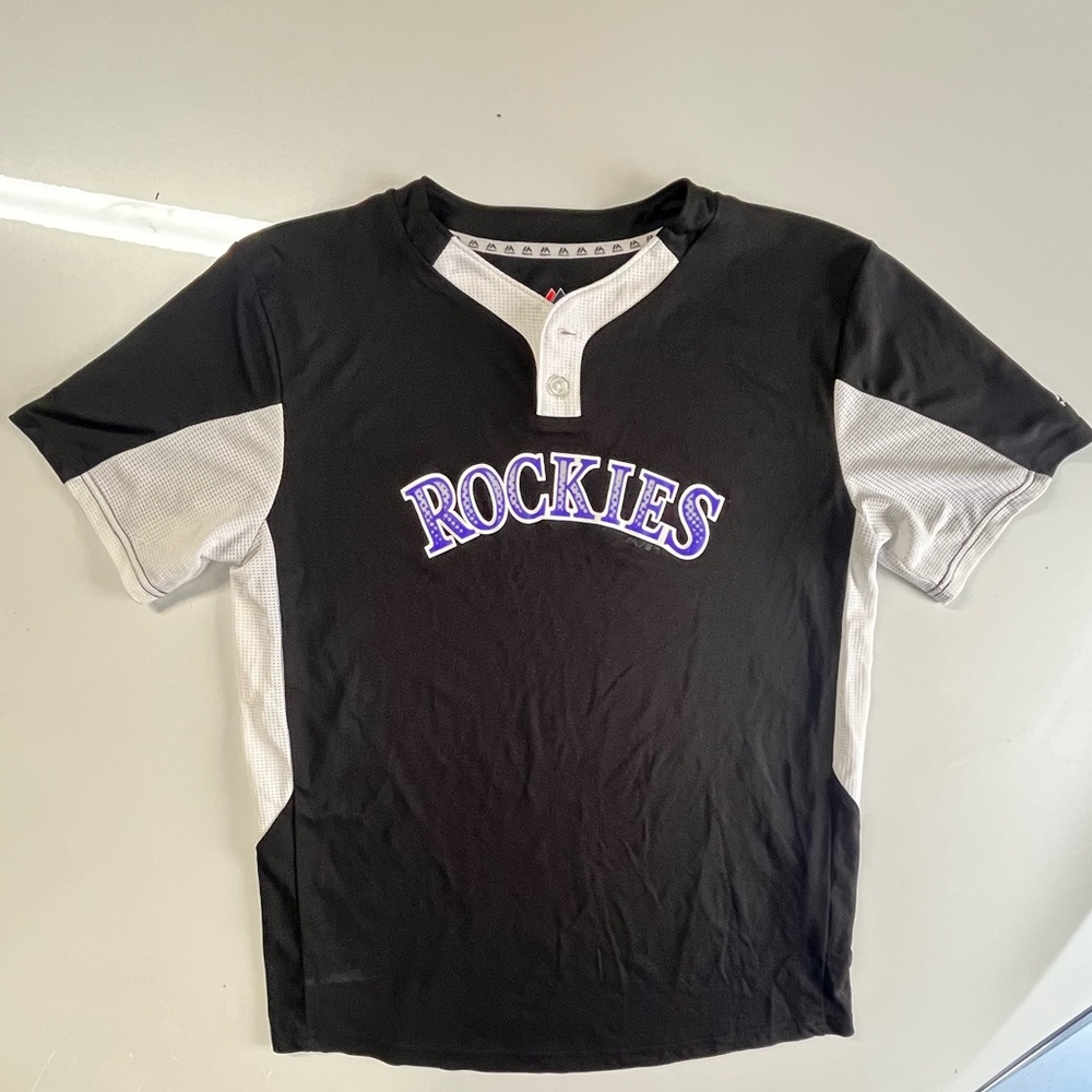 Majestic Black and Gray Rockies Cool Base Jersey